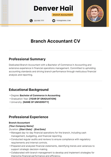 Free Branch Accountant CV Template to Edit Online
