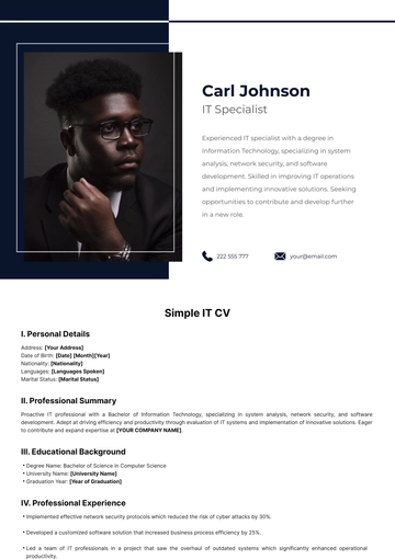 Free Simple IT CV Template to Edit Online