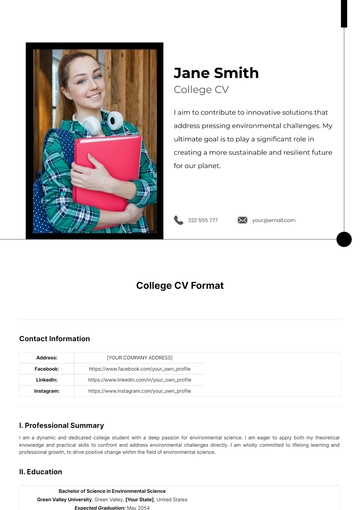 Free College CV Format Template to Edit Online