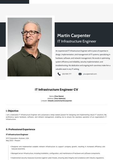 Free IT Infrastructure Engineer CV Template to Edit Online