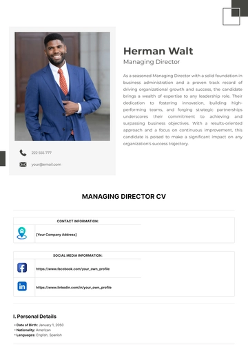 Free Managing Director CV Template to Edit Online