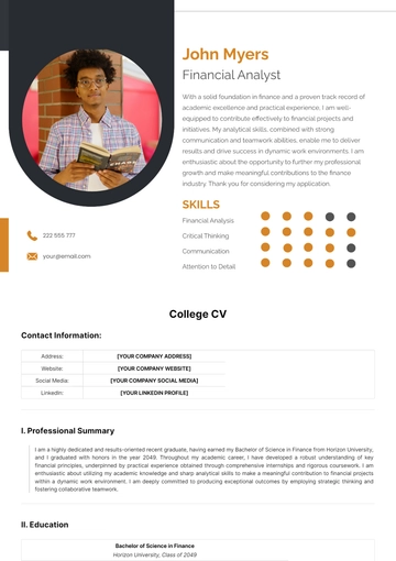 Free College CV Template to Edit Online