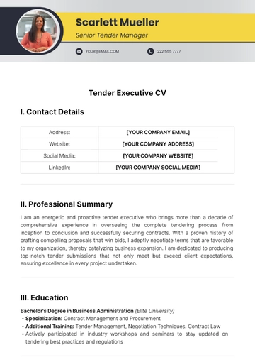 Free Tender Executive CV Template to Edit Online