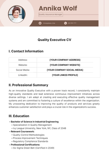 Free Quality Executive CV Template to Edit Online