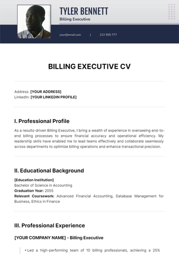 Free Billing Executive CV Template to Edit Online