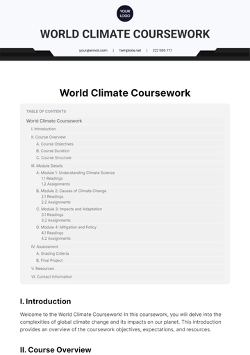 Free World Climate Coursework Template to Edit Online