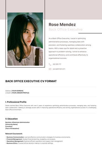 Free Back Office Executive CV Format Template to Edit Online