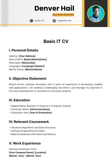 Free Basic IT CV Template to Edit Online