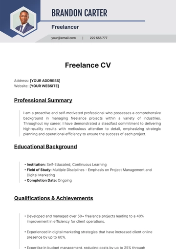 Free Freelance CV Template to Edit Online