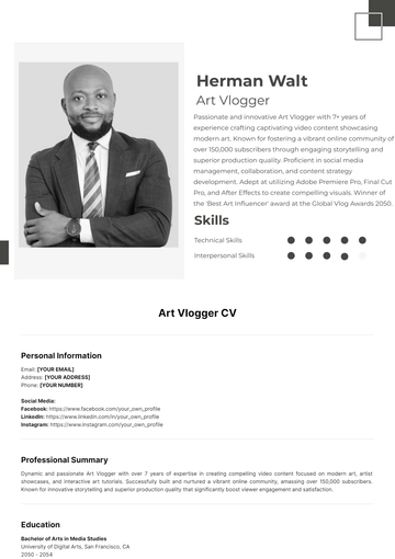 Free Art Vlogger CV Presentation to Edit Online