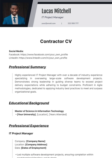 Free Contractor CV Template to Edit Online