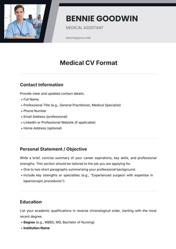 Free Medical CV Format Template to Edit Online