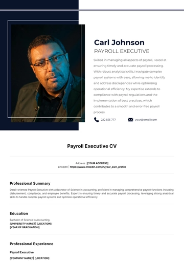 Free Payroll Executive CV Template to Edit Online