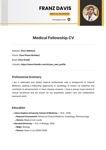 Free Medical Fellowship CV Template to Edit Online