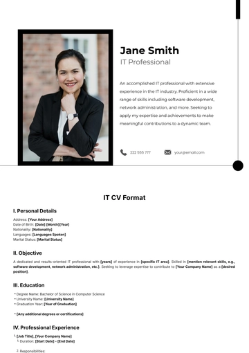 Free IT CV Format Template to Edit Online
