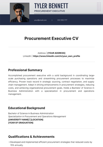 Free Procurement Executive CV Template to Edit Online