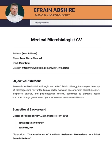 Free Medical Microbiologist CV Template to Edit Online