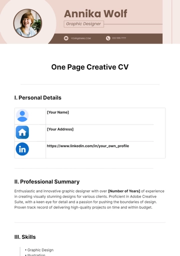 Free One Page Creative CV Template to Edit Online