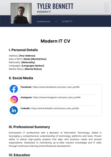 Free Modern IT CV Template to Edit Online