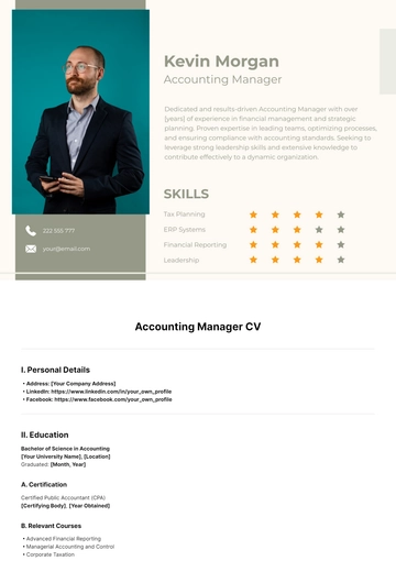 Free Accounting Manager CV Template to Edit Online