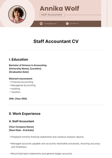 Free Staff Accountant CV Template to Edit Online