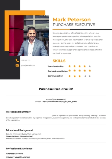 Free Purchase Executive CV Template to Edit Online