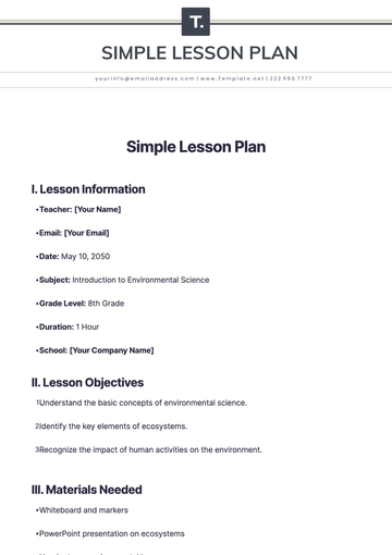 Free Simple Lesson Plan Template to Edit Online