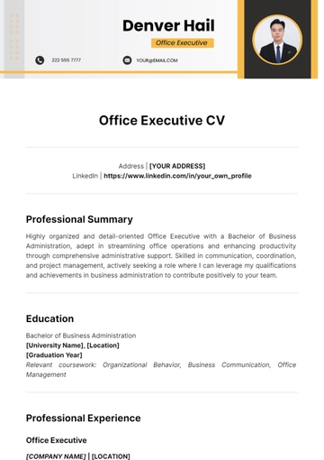 Free Office Executive CV Template to Edit Online
