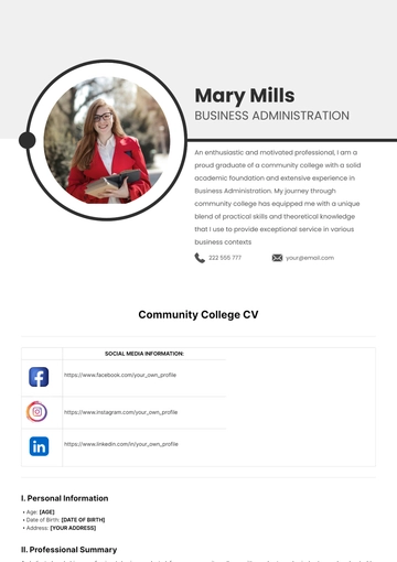 Free Community College CV Template to Edit Online