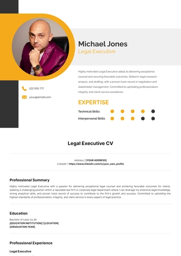 Free Legal Executive CV Template to Edit Online