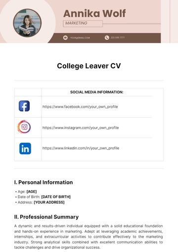 Free College Leaver CV Template to Edit Online