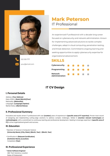 Free IT CV Design Template to Edit Online