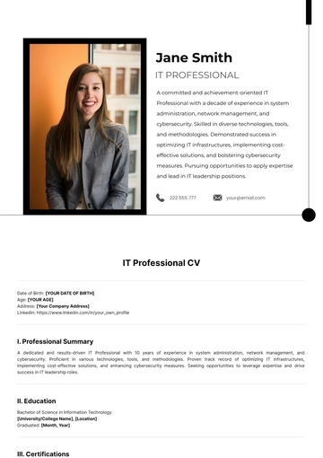 Free IT Professional CV Template to Edit Online
