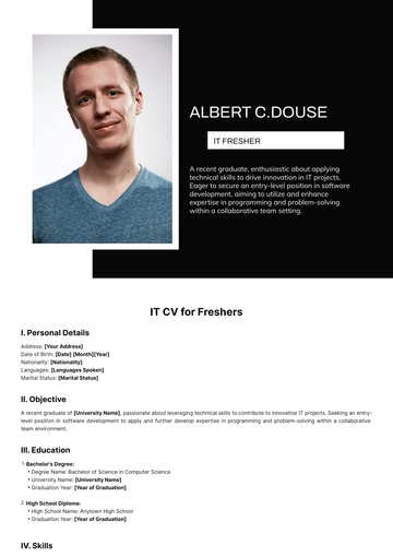 Free IT CV for Freshers Template to Edit Online