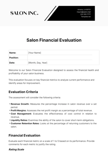 Free Salon Financial Evaluation Template to Edit Online