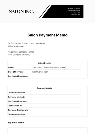 Free Salon Payment Memo Template to Edit Online
