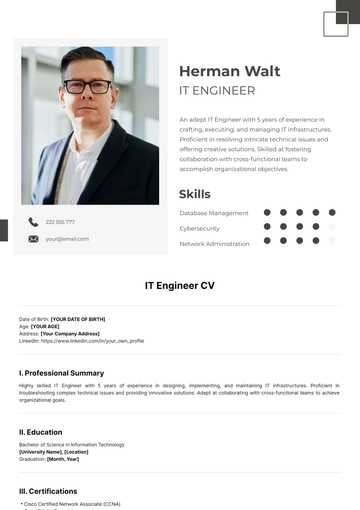 Free IT Engineer CV Template to Edit Online