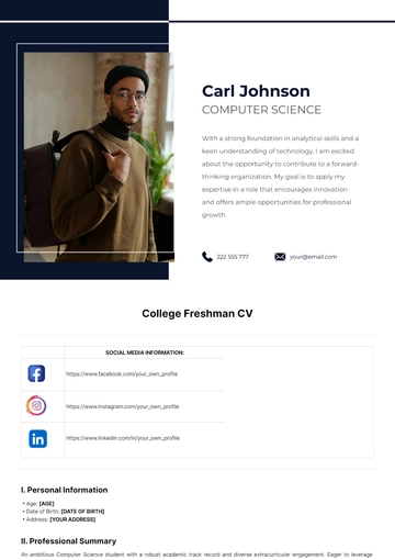 Free College Freshman CV Template to Edit Online