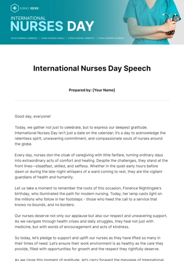Free International Nurses Day Speech Template to Edit Online