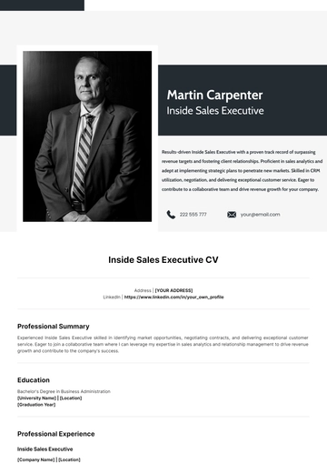 Free Inside Sales Executive CV Template to Edit Online