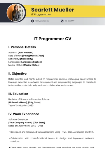 Free IT Programmer CV Template to Edit Online