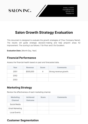 Free Salon Growth Strategy Evaluation Template to Edit Online