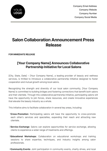 Free Salon Collaboration Announcement Press Release Template to Edit Online