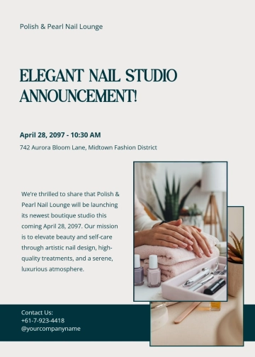 Free Nail Studio Shop Announcement Template to Edit Online