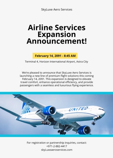 Free Airlines Services Announcement Template to Edit Online