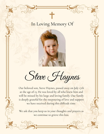 Free Death Announcement Sample Template to Edit Online