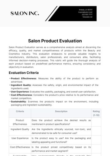 Free Salon Product Evaluation Template to Edit Online