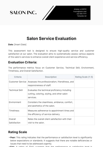 Free Salon Service Evaluation Template to Edit Online