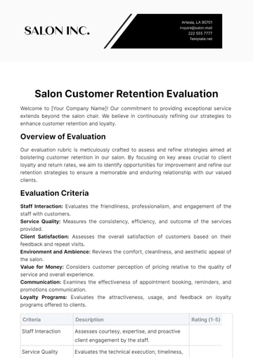 Free Salon Customer Retention Evaluation Template to Edit Online