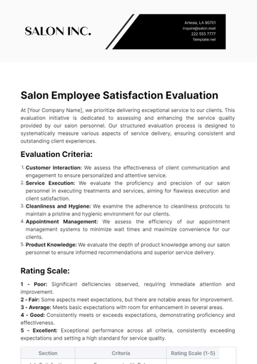 Free Salon Employee Satisfaction Evaluation Template to Edit Online